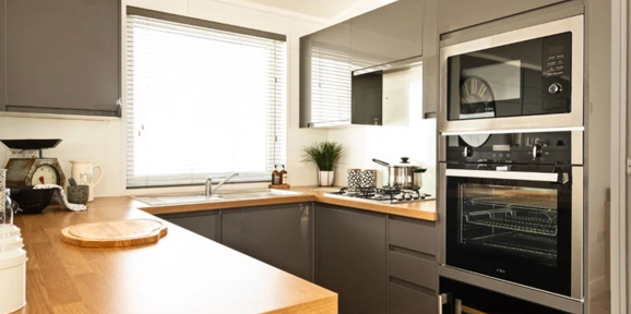 Prestige Dovecote, kitchen at Brokerswood