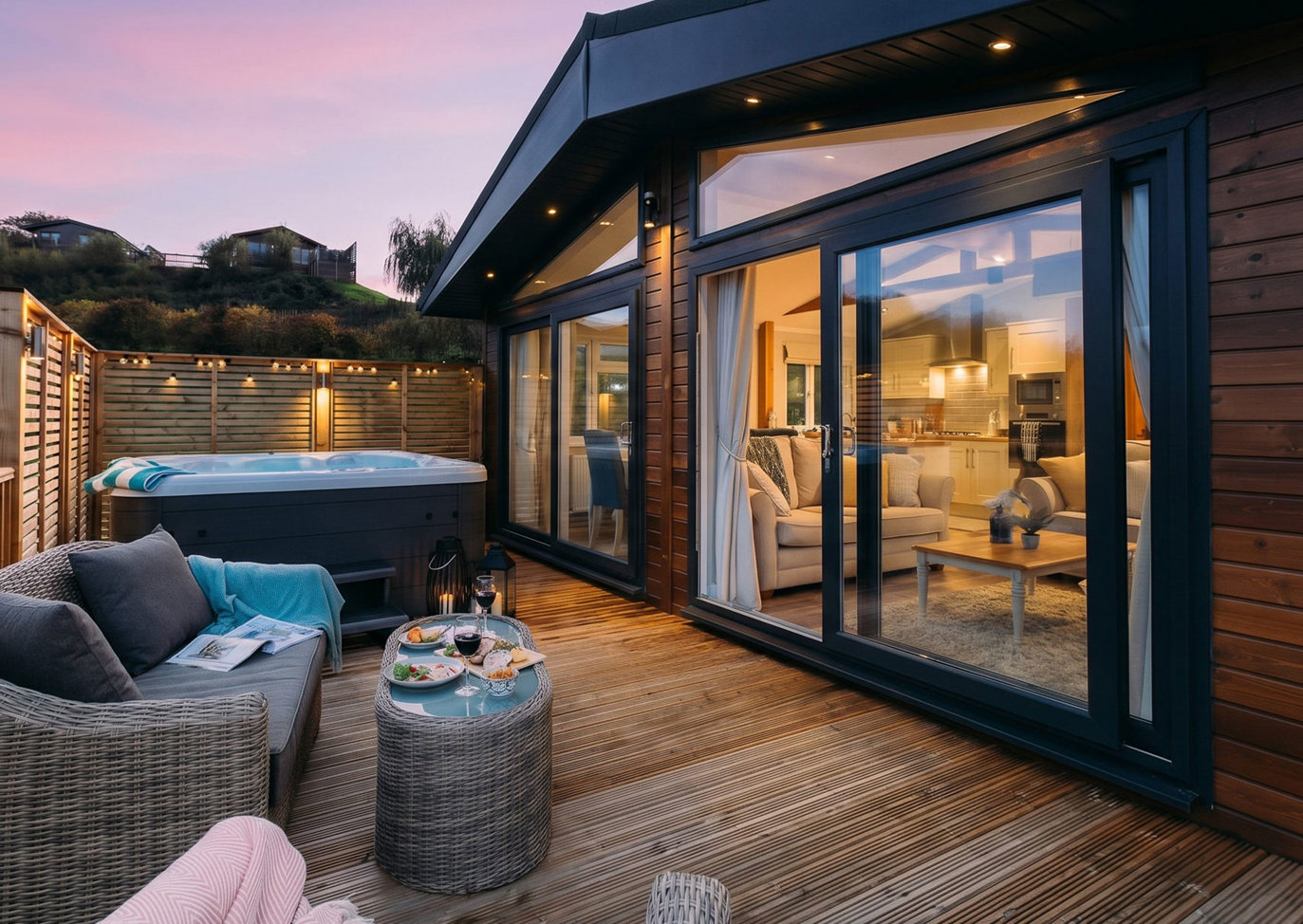 Finlake Autumn Pink Sky On The Decking