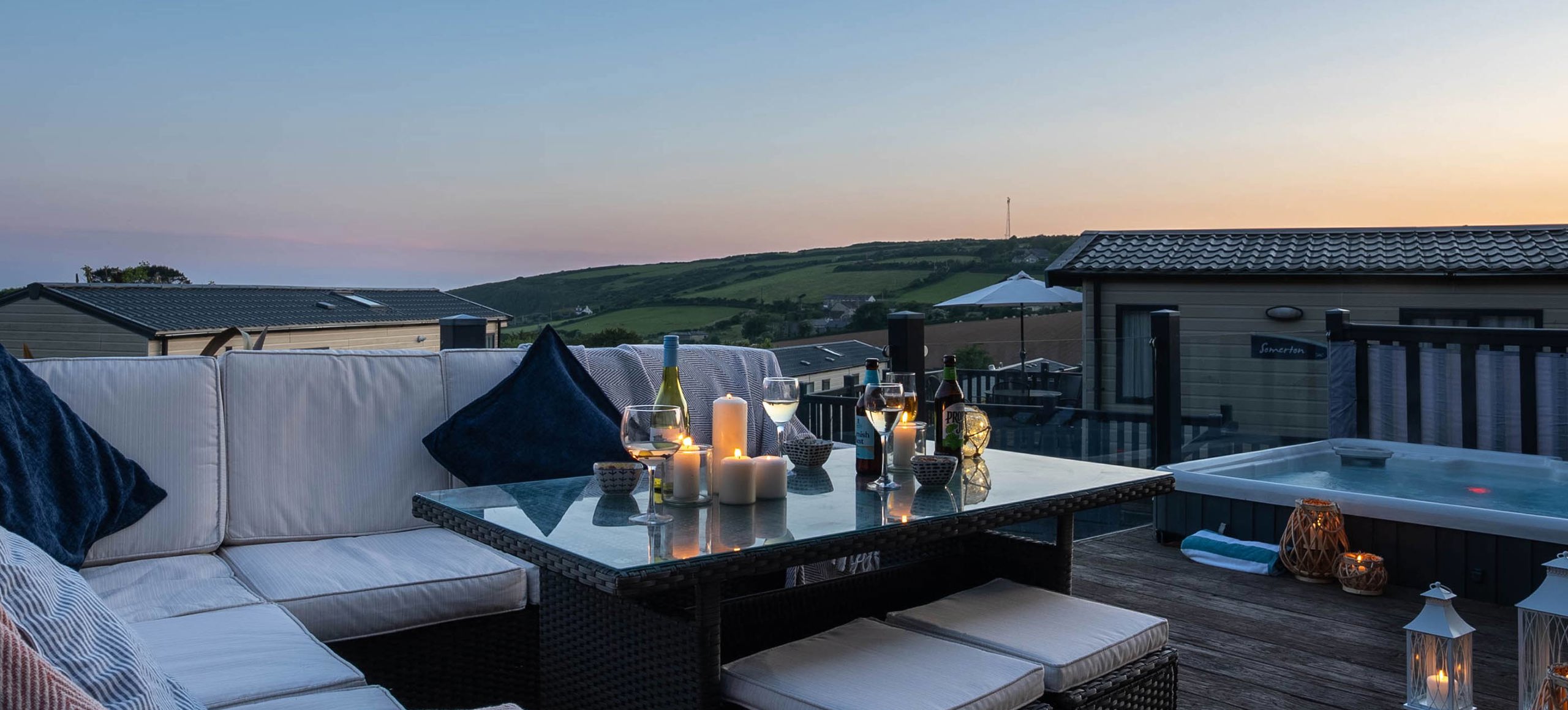 Praa Sands Sunset On Decking With Drinks