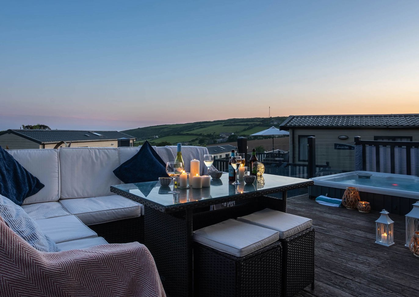 Praa Sands Sunset On Decking With Drinks