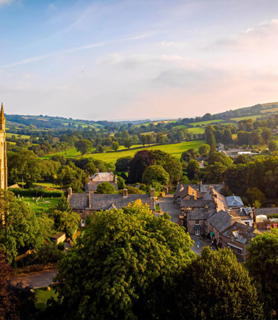 Aerial shot of Widdecombe in daylight