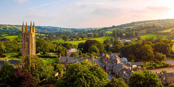 Aerial shot of Widdecombe in daylight