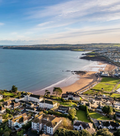 Aerial shot of Goodrington Sands Paignton near Devon holiday park