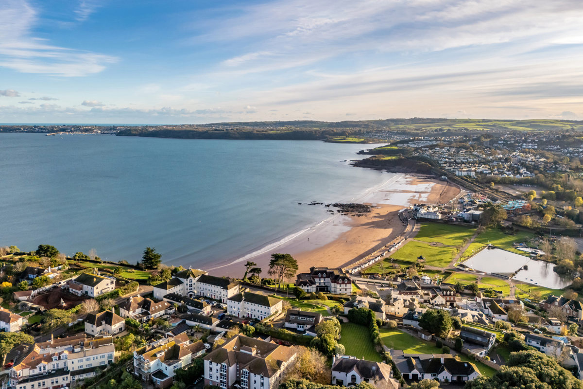 Aerial shot of Goodrington Sands Paignton near Devon holiday park