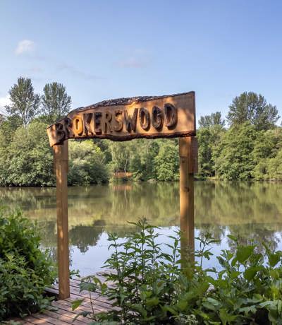 Brokerswood Sign By The Lake