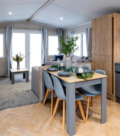 Victoria Silverwood, open plan with dining table at Praa Sands