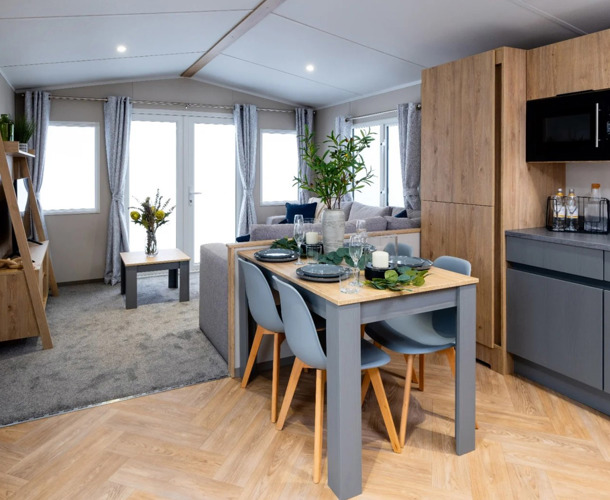 Victoria Silverwood, open plan with dining table at Praa Sands