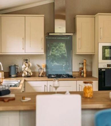 Wessex Contemporary, kitchen area at Brokerswood