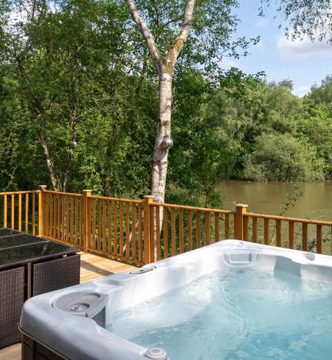 Brokerswood Hot Tub On The Decking With Lake View