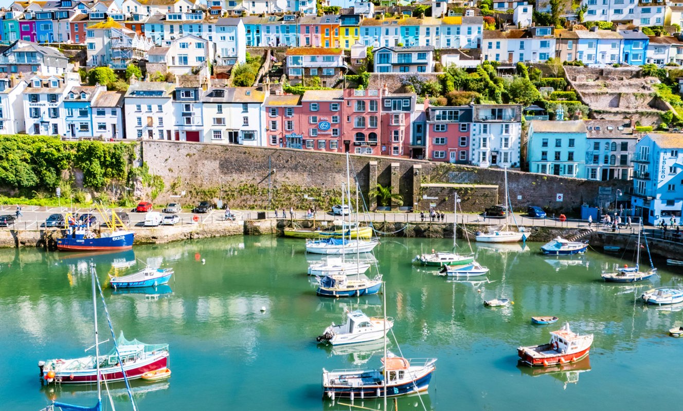 Aerial shot of Brixham Harbour and Town