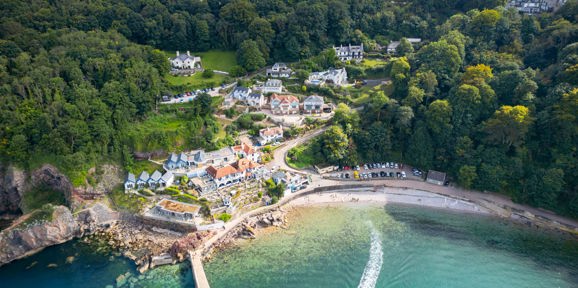Aerial shot of Babbacombe Bay in the sunshine