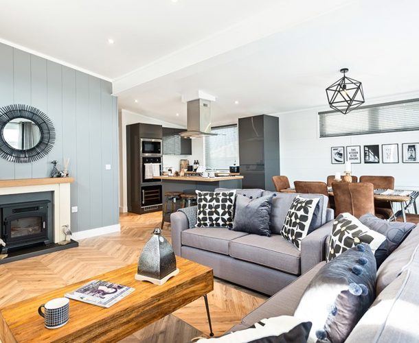 Prestige Dovecote, open plan living area at Brokerswood