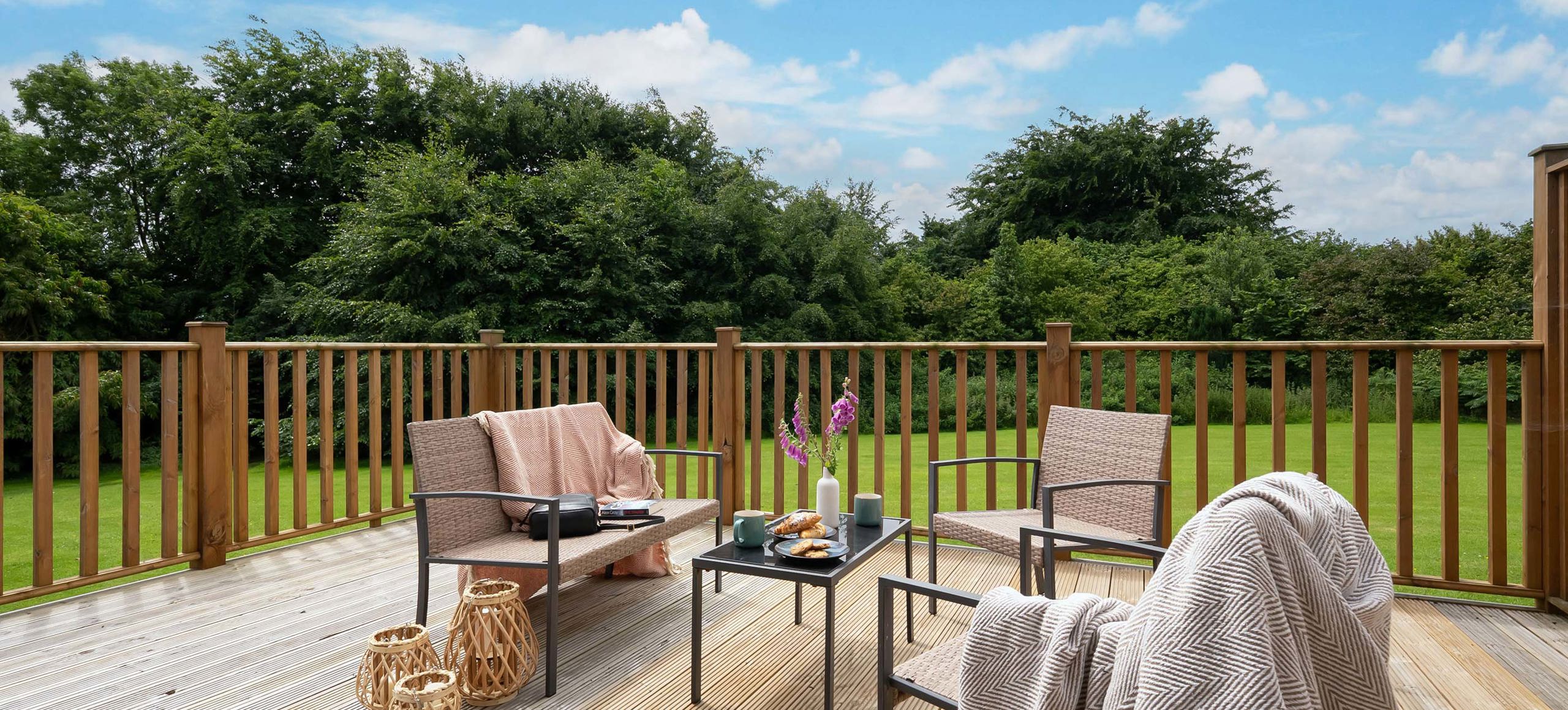 Outside caravan decking at dartmoor view