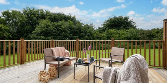 Outside caravan decking at dartmoor view