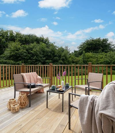 Outside caravan decking at dartmoor view