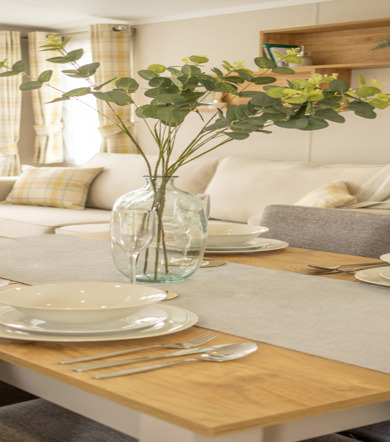 Sunseeker Spirit, dining table with cutlery at Dartmoor View 