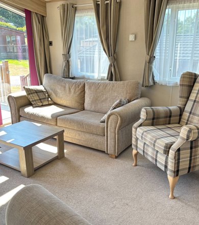 Carnaby Helmsley Lodge, lounge with curtains at Finlake