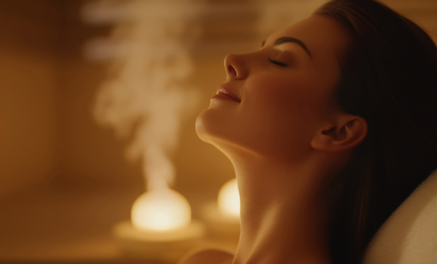 The Warren Spa Lady Relaxing In Sauna