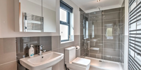 Oakgrove Elm, bathroom with shower at Finlake