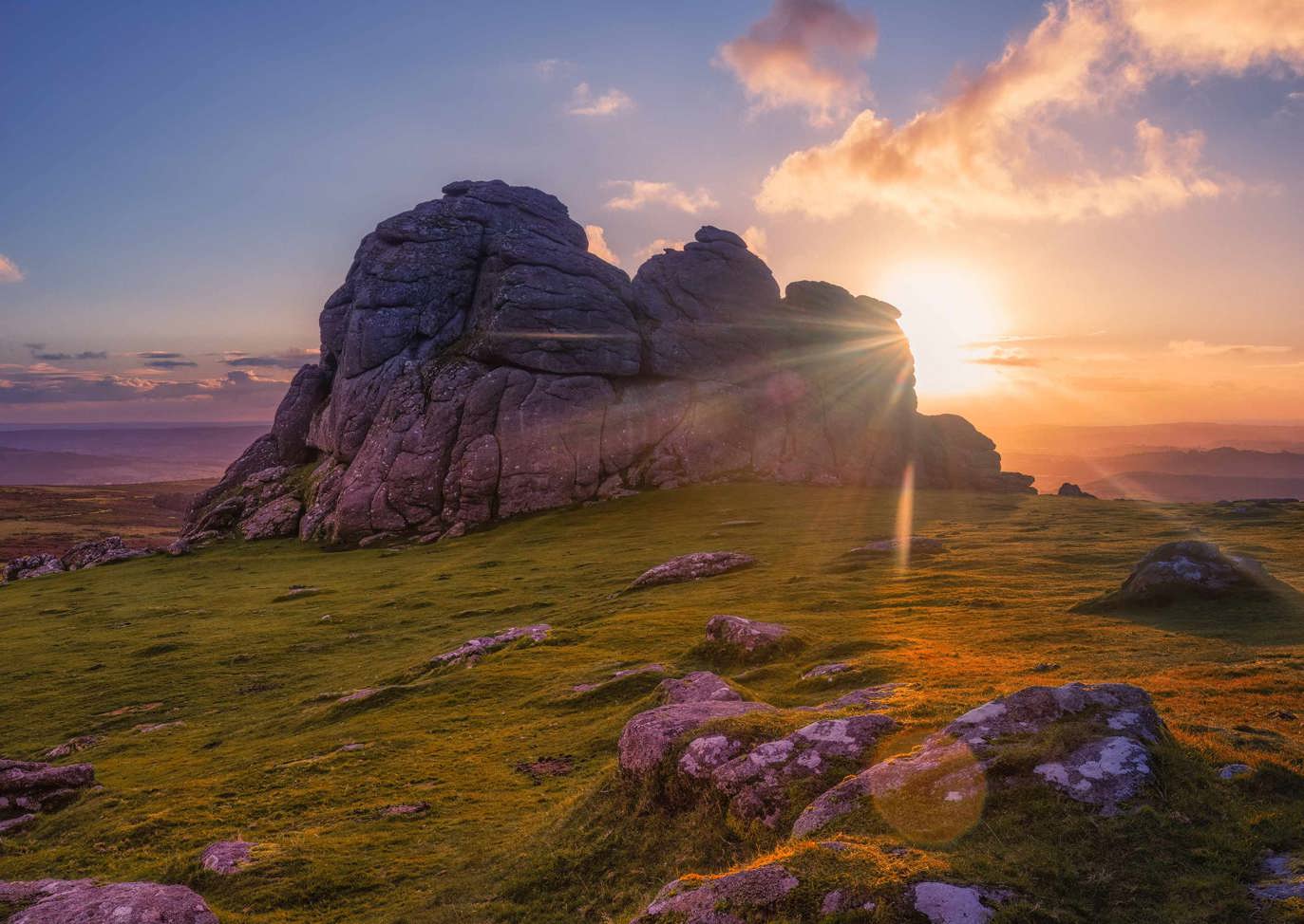 Haytor Rocks in the sunset