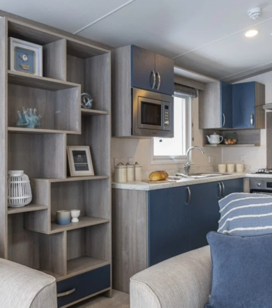 Regal Retreat, shelving in living room at Finlake