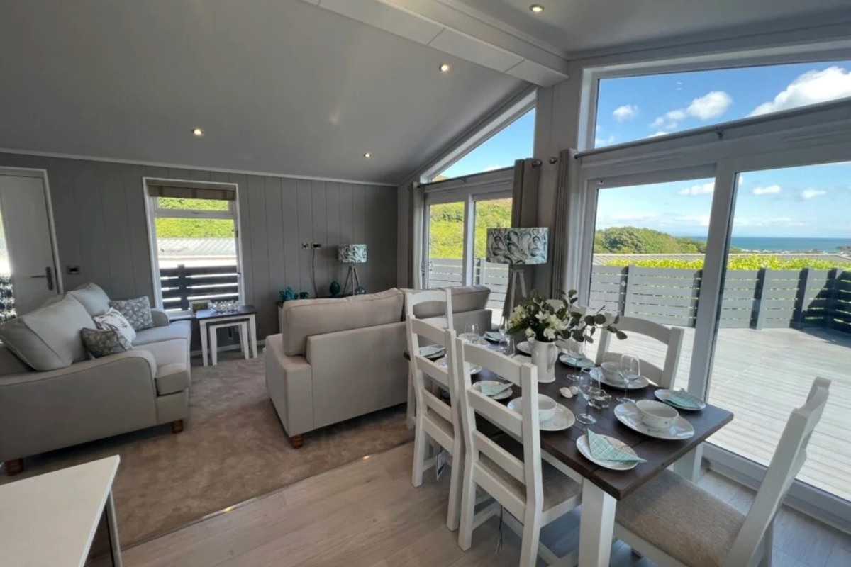 Prestige Oyster Catcher, living room patio doors at Talyfan