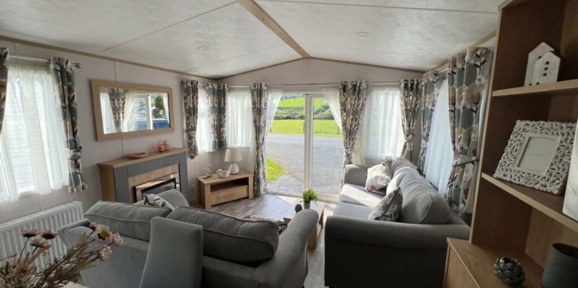 Carnaby Silverdale, living room patio doors at Talyfan