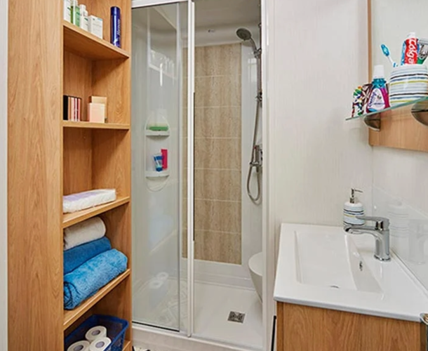 Carnaby Chantry, shower at Brokerswood