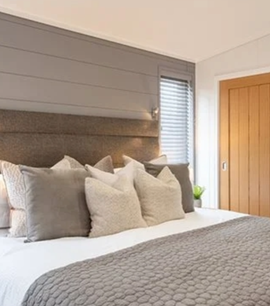 Prestige Dovecote, master bedroom headboard at Delamere