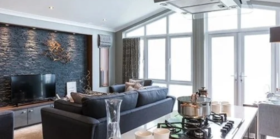 Prestige Bella Vista, kitchen and living space at Delamere