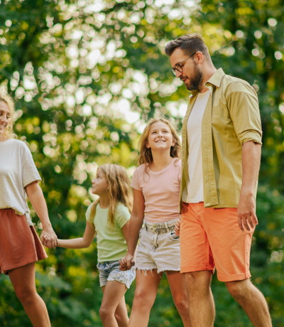 Crugan Local Area Family Walking In Forest (Coed Short)