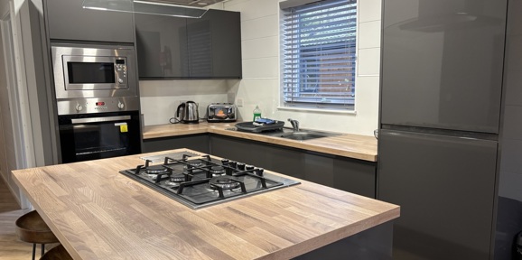 Prestige Dovecote, kitchen at Brokerswood