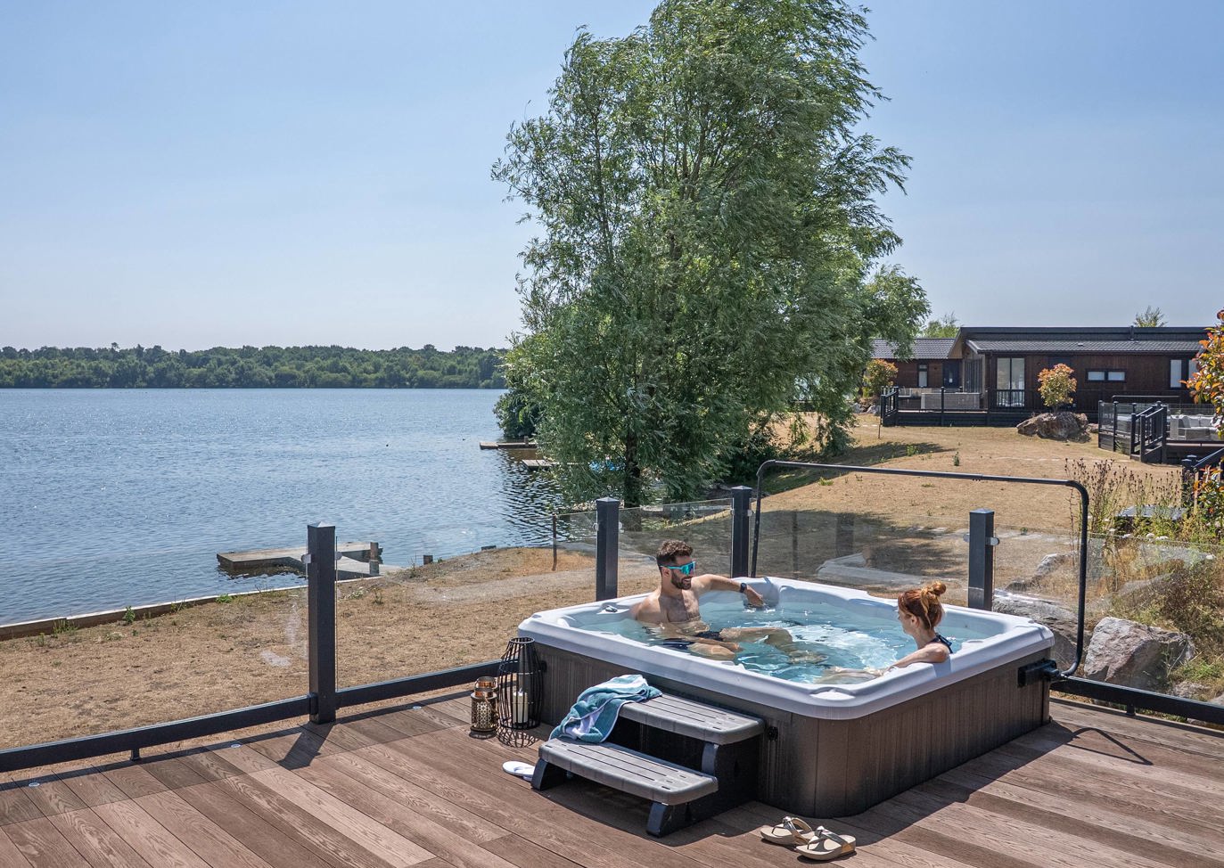 Delamere Couple In Hot Tub Talking By The Lake