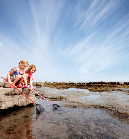 Little girls catching crabs in the sear near Finlake Resort and Spa