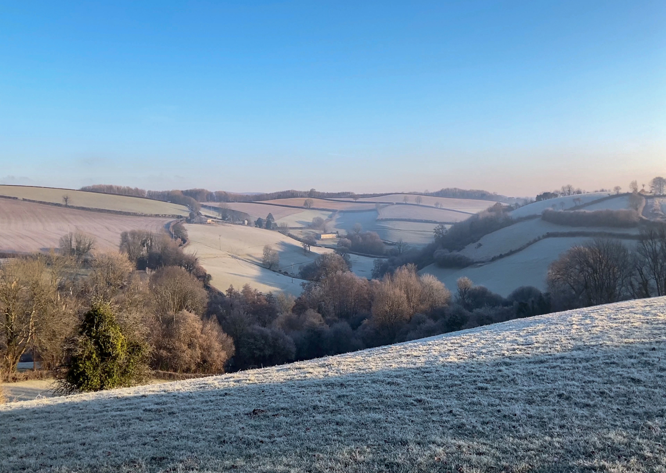 Devon winter walk in the countryside with frost
