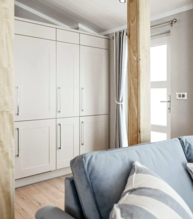 Wessex Contemporary, living room beams at Delamere