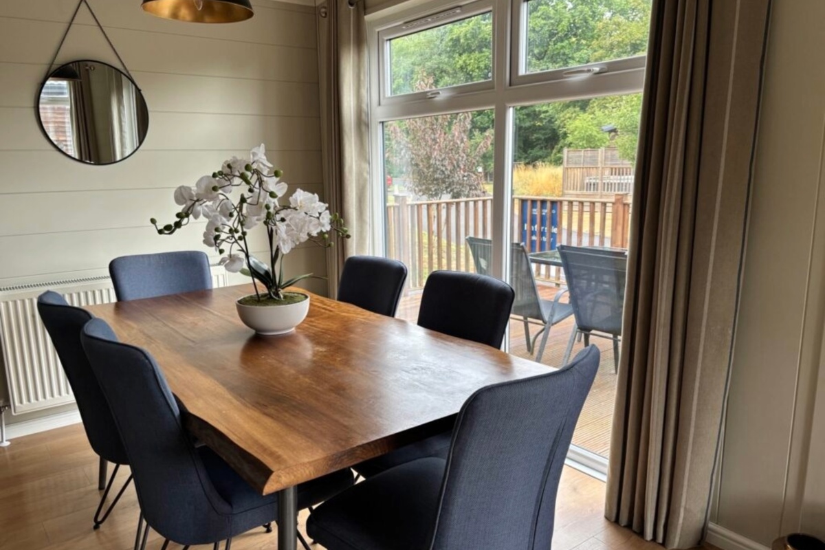 Prestige Dovecote, dining area at Brokerswood