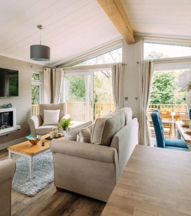 Wessex Contemporary, living room with TV at Brokerswood 