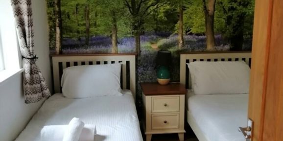 2 & 3 Bedroom A Frame, Twin Beds From Doorway at Finlake