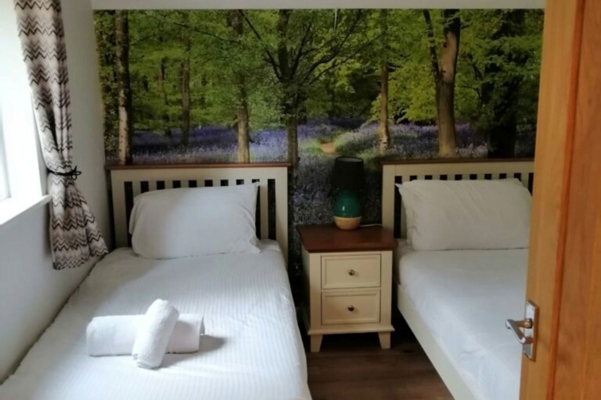 2 & 3 Bedroom A Frame, Twin Beds From Doorway at Finlake