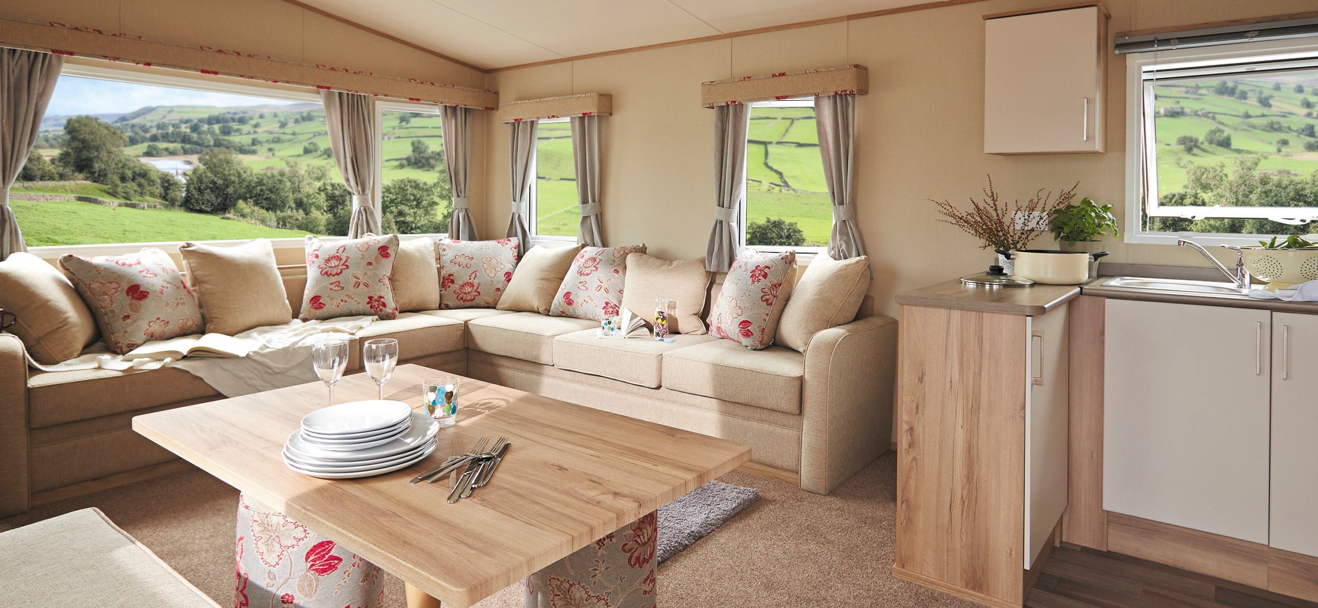 ABI Oakley lounge with L shape sectional sofa in beige color